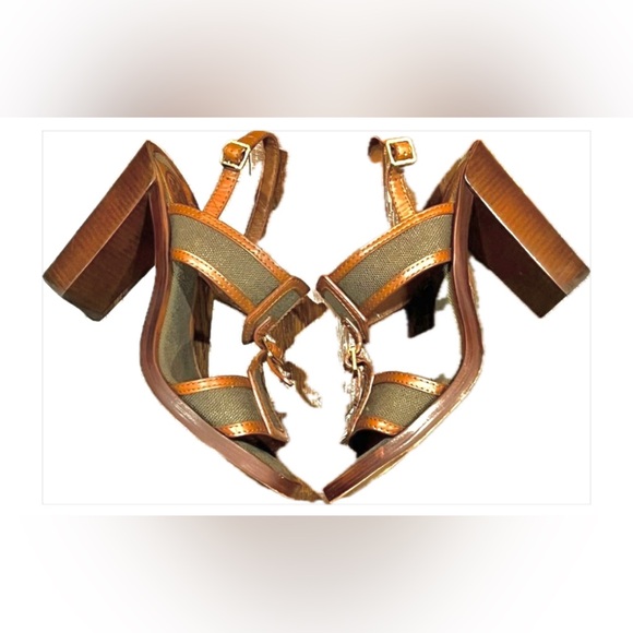 Tory Burch Open Toe Wooden Block Heel Slingback Shoes Size 8M - Picture 2 of 7